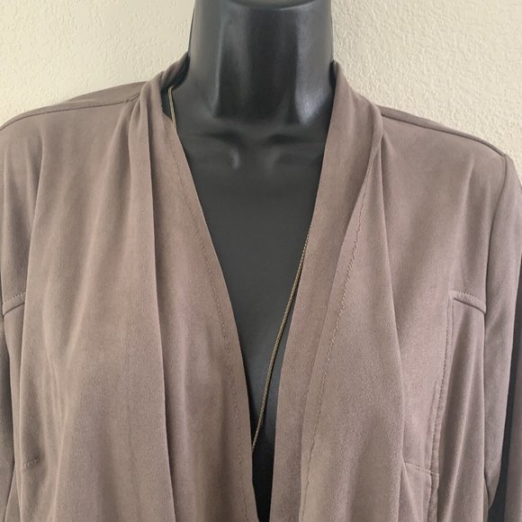 KUT from the Kloth Tayanita Faux Suede Drape Front Jacket size L Taupe - Picture 11 of 15
